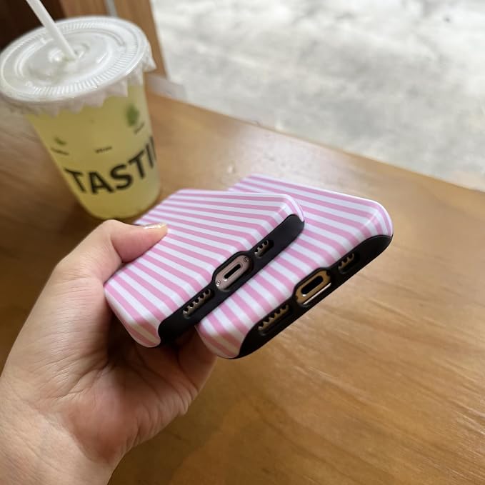 for iPhone 14 Pro Case Striped Cute Aesthetics Phone Case Trendy Protective Shockproof Cover for iPhone 14 Pro Pink White