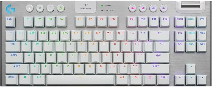 Logitech G915 X Lightspeed TKL Wireless Gaming Keyboard (Tactile) - White | Low Profile, Mechanical Switches, Double-Shot PBT Keycaps, RGB lighting, Aluminum finish, PC/Mac Compatible