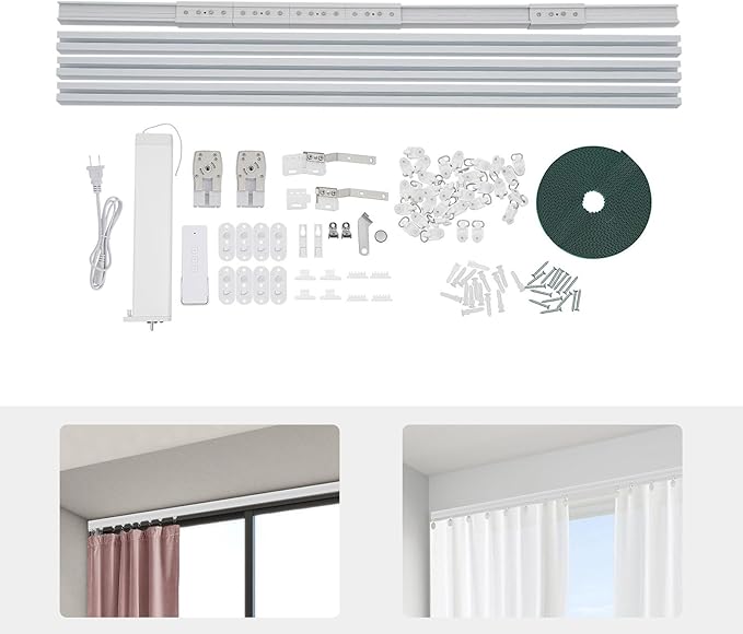 Smart Curtains System, Low Noise 35dB Electric Curtain Track 13.8ft, Smart Electric Curtain Rod with WiFi Remote Voice Control, Voice Control Electric Curtain Track with Timer and Manual Pull