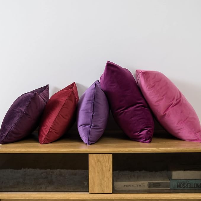 Throw Pillow Covers Set of 2 Velvet Cushion Covers 14x14,Eggplant Purple | Decorative Pillow Covers with Invisible Zipper for Couch Sofa Bed Living Room Bedroom Home Decor