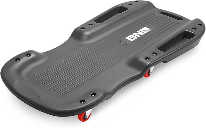 DNA Motoring 38 Inches Low Profile Plastic Rolling Garage Shop Floor Creeper with Side Pockets & 6pcs Casters, Black, TOOLS-00392
