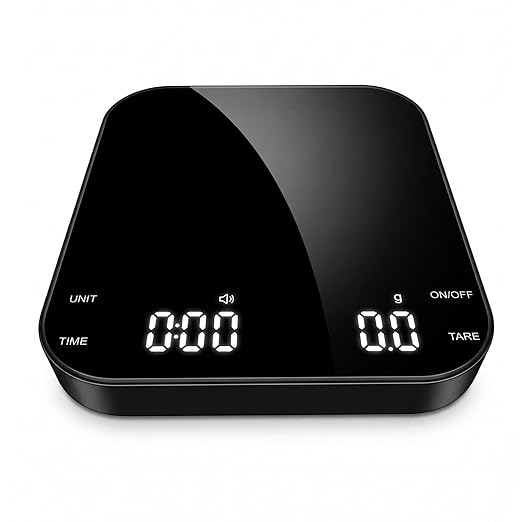 Pour Over Coffee Scale with Timer - 0.1g High Precision Digital Espresso Scale for Portafilter Weighing & Coffee Beans. Large Wide Base Gram Scale for Kitchen, Chemex & French Press (Black)