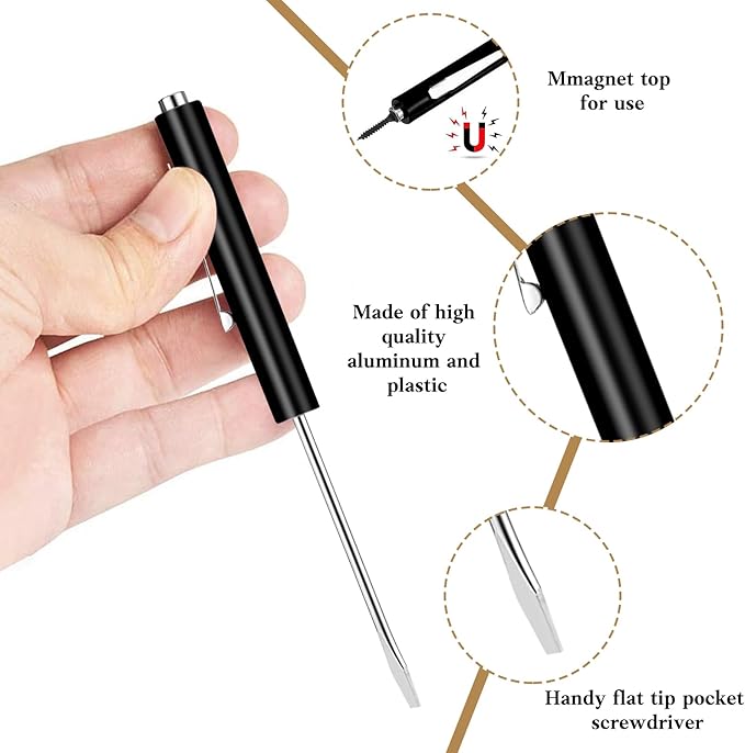 60 Pieces Pocket Screwdriver Mini Tops and Pocket Clips Magnetic Slotted Small Screw Driver with a Single Blade Head for Mechanical, Electrician (Black)