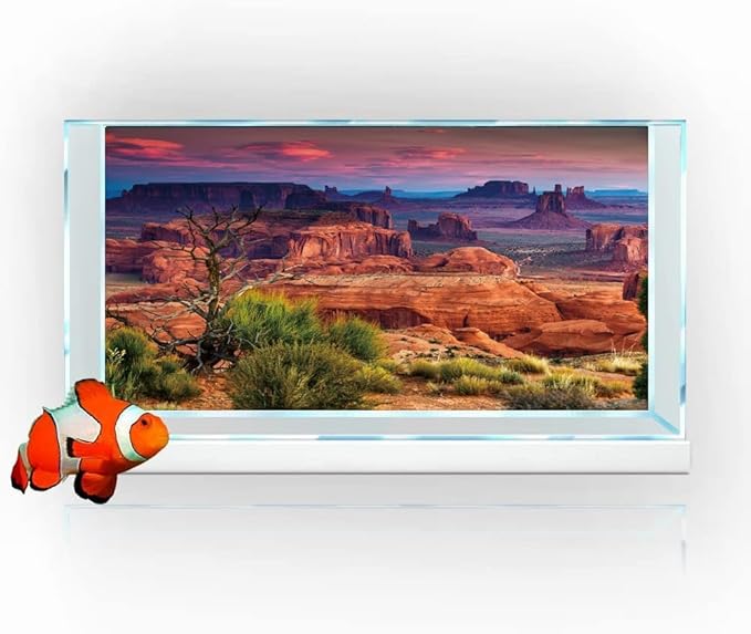 60X24IN Desert Loess Rock Cactus Oasis Reptile Habitat Background, Natural Sunset Desert Themed Terrarium Background, Aquarium Background with 10 EVA Double-Sided Tape