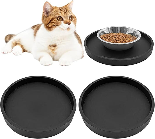 BNOSDM 2 Pack Cat Feeding Mat Pet Silicone Food Mat Black Dog Feeding Mats for Food and Water Nonslip Waterproof Feed Mats Round Eating Plate for Small Cats and Dogs (7.1in)