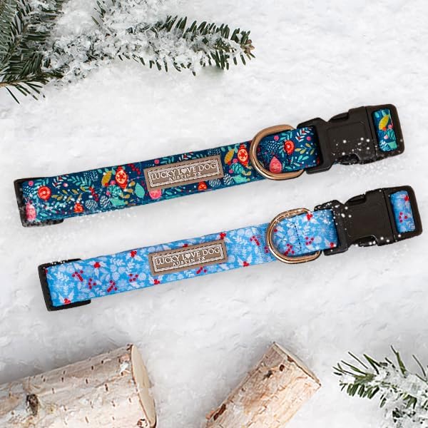 Lucky Love Dog - Adjustable Collar and Leash Set with Easy Click Buckle for Small Dogs, Durable, & Comfortable Collar for Male & Female Dogs, Puppies & Adult - Sweet Holiday Combo, Small
