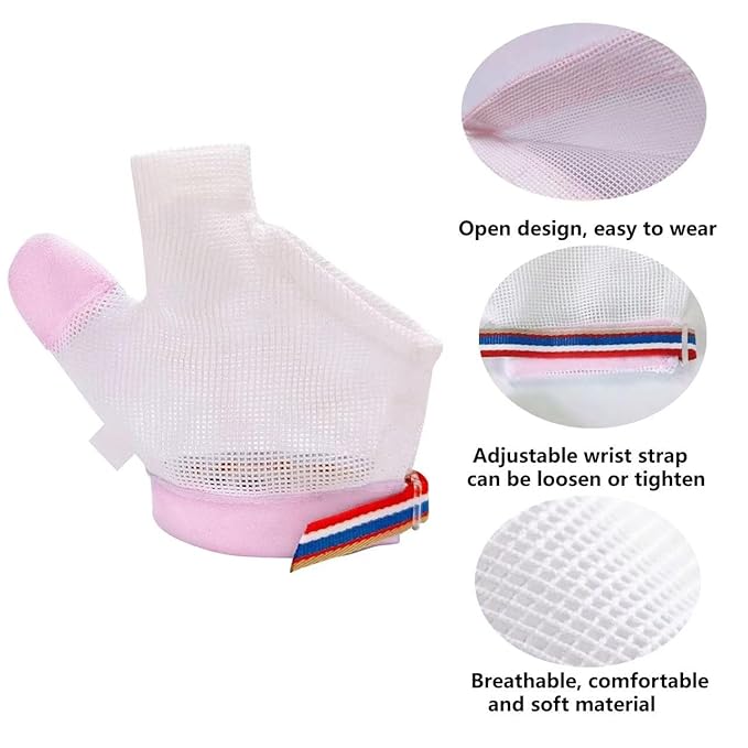 HS&ROXIN Thumb Sucking Guard for Kids with Finger Sucking Guard Gloves to Stop Thumb Sucking Deterrent Gloves for Ages 6 Months to 8 Years (Pink, XS)
