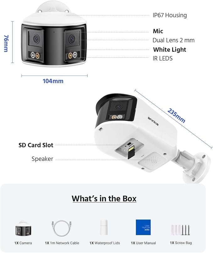 ANNKE FCD800 4K 8MP Dual-Lens PoE Security Camera, 180��Panoramic View, Smart Light Color Night Vision, Two-Way Audio, Light&Sound Alarm, AI Human/Vehicle Motion Detection, IP67 Weatherproof