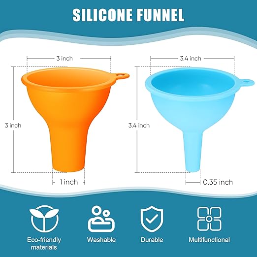 Silicone Funnels 4 Pieces Wide Mouth Funnel Small and Large Flexible Condiment Sauce Canning Set for Squeeze Bottles Jars Cans, Spice Filling Bottles Liquid Oil and Powder(Multi Color)
