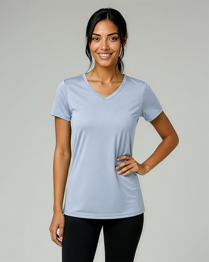 5 Pack Women's Dry Fit V Neck Workout Tops T Shirts Athletic Gym Yoga Tees | Available In Plus Size, Cooling Moisture-Wicking, Short Sleeve, Quick-Dry, Fitness, Stretch, Exercise, Running, Hiking