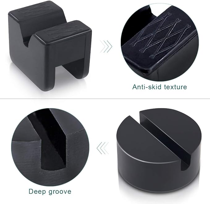 Swpeet 4 Pack 2 Types Sparta Floor Jack Pad Adapter for Jack Stand 2-4 ton Universal Rubber Sparta Floor Slotted Frame Rail Pinch Welds Protector