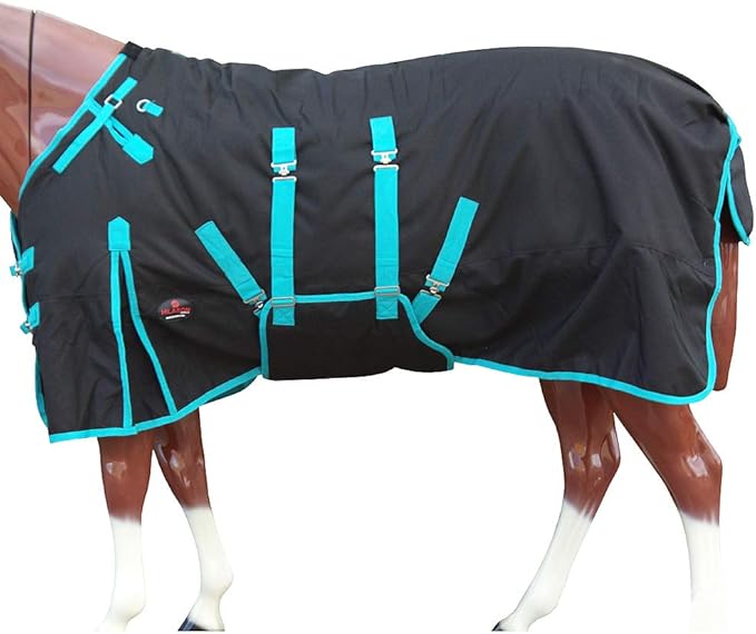 HILASON Black with Turquoise Trims 81 inch 1200D Winter Waterproof Poly Horse Turnout Blanket Belly Wrap
