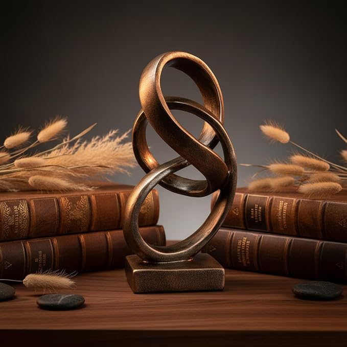 10" Modern Abstract Ribbon Decorative Sculpture, Knot Sculptures,Home Decor,Coffee Table Statues,Dining Living Room Desk Decor（Bronze Colored）