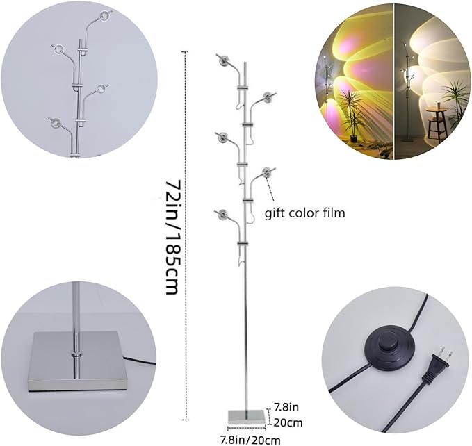 Sunset Floor lamp Unique 5 Head Projector lamp for Bedroom Background Decorative Adjustable Modern LED sunset light Mood lighting Living Room Galvanized Chrome Color Filter Mood Ambient Floor lamp