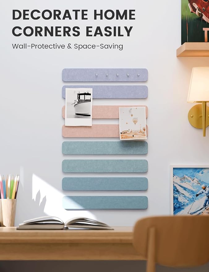 Fluxynara 13" x 2" Felt Wall Panels, Coastal Haze | 8-Pack Includes 50 Push Pins and Adhesive Tabs for Photos, Notes and Decor in Bedroom Doors, Home Office or Studios