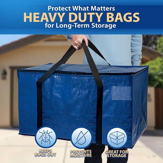 ClearSpace Heavy Duty Moving Bags or Storage Bag – Large Moving Boxes with Backpack Straps, Zippers & Handles – Perfect for Moving, College Dorm, Traveling, Camping, Christmas Decorations, 2 Pack