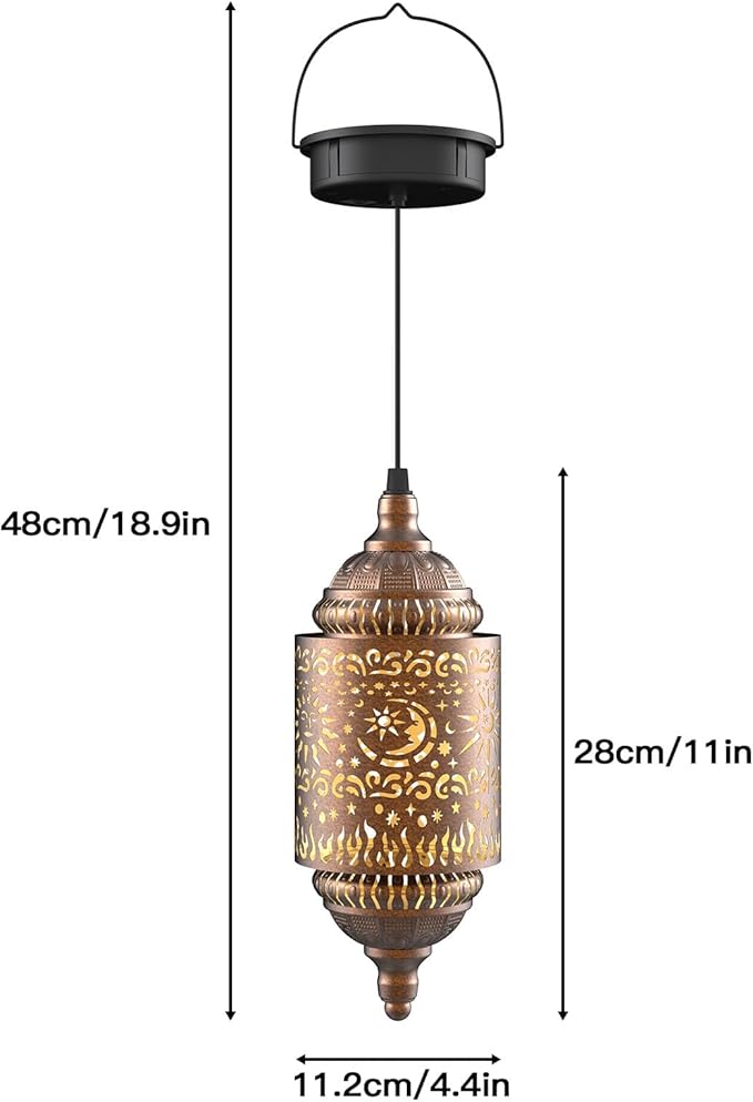 Moroccan Hanging Solar Lights Outdoor Garden Decor Sun and Moon Decorations Solar Lantern Waterproof for Patio Pathway Yard Backyard Garden Decorative (Cylinder, 2)