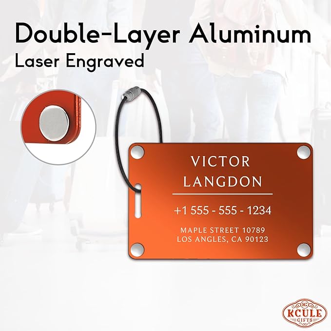 Luggage Tags for Suitcases 4 Pack: Personalized Luggage Tags for Backpacks & Bags Tags with Coustomizable Texts (Orange)