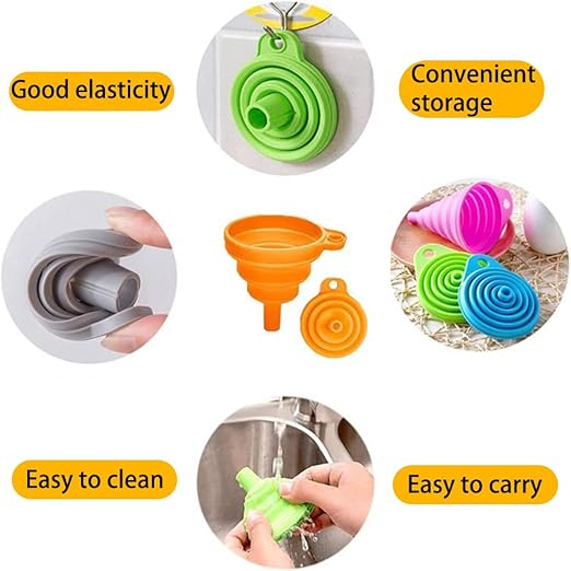Small funnels for Kitchen use Filling Bottles, Small and Large Kitchen Gadgets Accessories Foldable Silicone Collapsible Funnels Set 4 Pack
