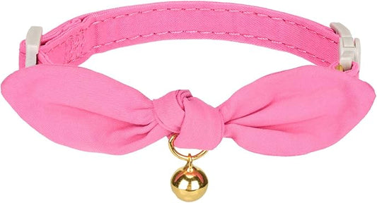 Bunny Ear Cat Collar with Bell and Bow Tie, Breakaway Cute Bowtie Kitten Collars(Hot Pink)