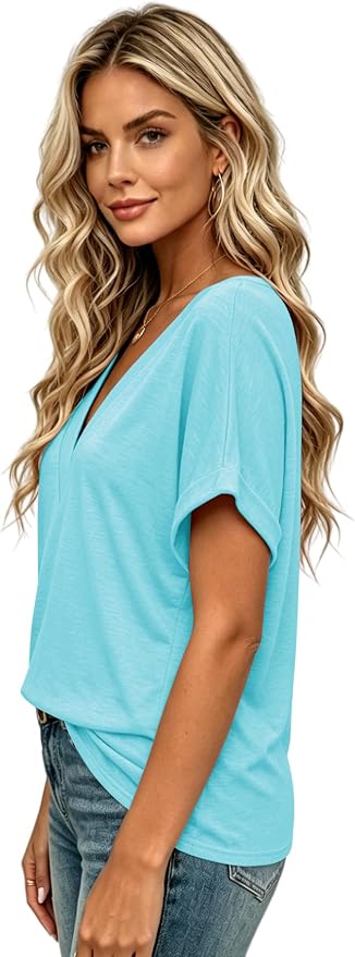 T Shirts Short Sleeve V Neck Tees Womens Tops Beach Vacation Fashion Clothes 2026 Casual Summer Spring Fall Outfits