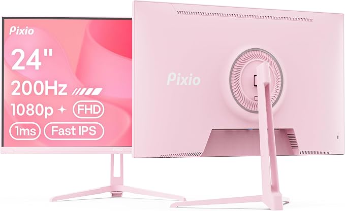 Pixio PX248 Wave Pink 24 inch 200Hz Refresh Rate FHD 1080p Resolution Fast IPS Panel 1ms GTG Response Time Built-in Speakers Gaming Monitor with Adaptive Sync