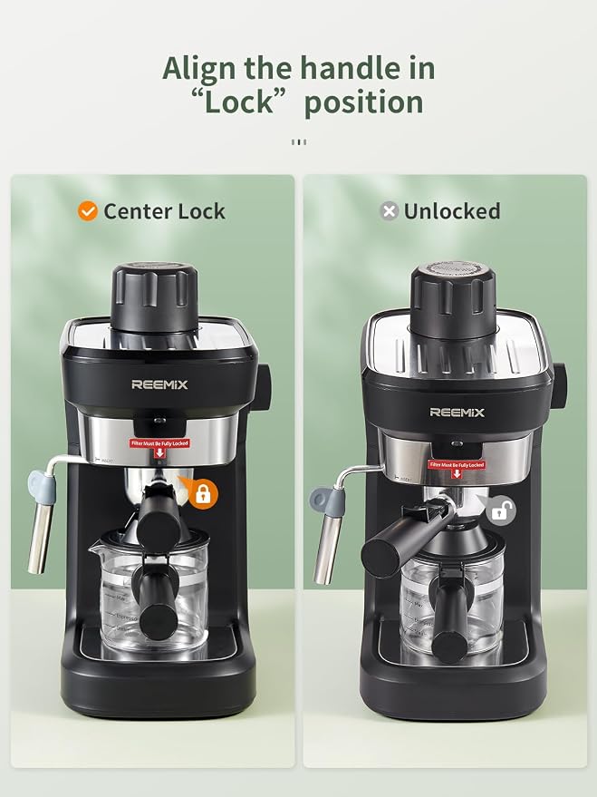 Reemix Espresso Machine 6 Bar, Rich Crema Coffee Maker | Auto Pressure Relief, Compact Home Coffee Brewer Machine, Black
