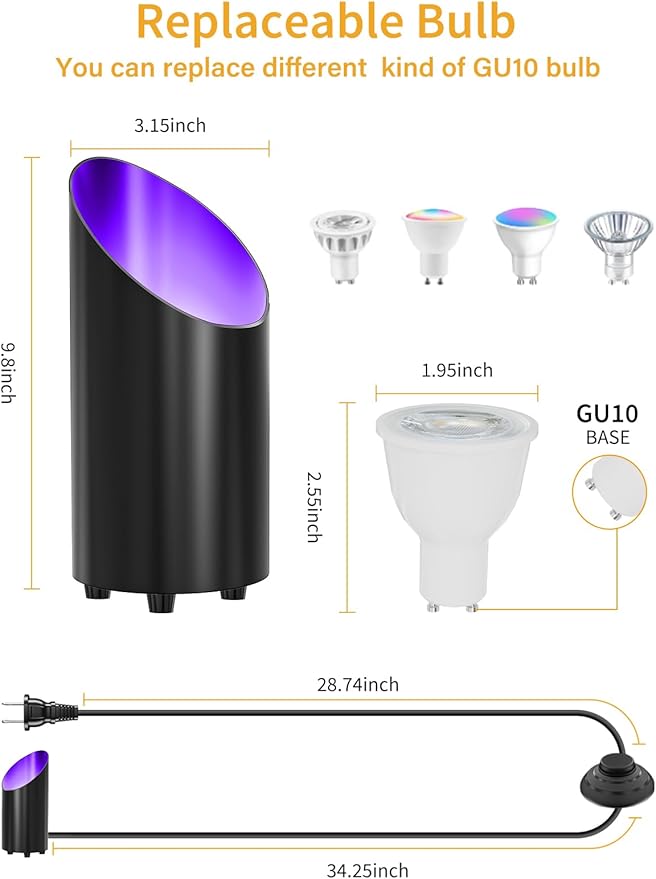 ZUCKEO Indoor Uplighting RGB Floor Can Light LED Spotlight Uplights, 5W Indoor Color Changing Spot Light GU10 Bulb Accent Up Lighting for Plant Corner Christmas, 5.25FT Plug in Cord & Switch, 1 Pack