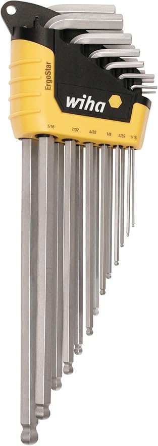 Wiha 66988 ErgoStar Ball End Hex L-Key Set, 13 Piece, Inch, Patented Auto-Open Holder, Chrome-V-Moly Steel