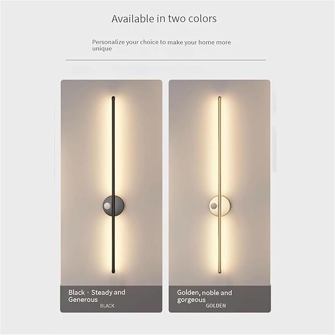 LED Long Strip Wall Lights with Motion Sensor Wall Lamp 3000K/4000K/6000K Wall Modern Simple Aluminum Mounted Indoor Bedside Decoration Light Living Room(Black Neutral Light,80cm)