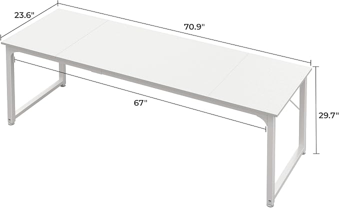 Huuger Computer Desk, 70 Inch Office Desk, Gaming Desk with Storage, Writing Desk Work Desk for Home Office, Study, Long Simple Desk, Large Legroom, Metal Frame, White