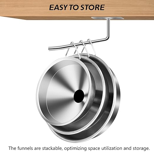 Artcome 3 Pcs Stainless Steel Kitchen Funnel Set, Food Grade 3-in-1 Metal Funnel, Ideal for Transferring of Liquid, Sauce, Jam, Particles & Powder - Dispensing Funnels with Strainers - Dish-Wash Safe