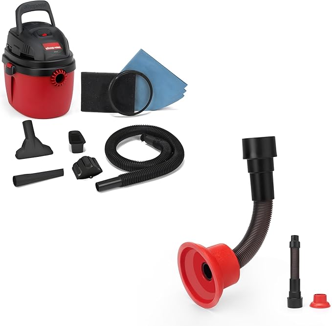 Shop-Vac 1.5 Gallon 2.0 Peak Wet Dry Vacuum, Portable Shop Vacuum with Collapsible Handle Wall Bracket 2-in-1 AC Drain Line Unclogger Tool, Universal Fit HVAC Drain Line Cleaner Adapter