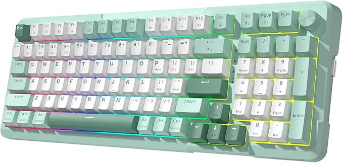 Redragon K742 Bluetooth Wireless Mechanical Gaming Keyboard with Knob | BT5.0/2.4GHz/USB C Creamy Keyboard with Number Pad for PC Computer, RGB Backlits, Hot-Swappable with Linear Switches (Green)