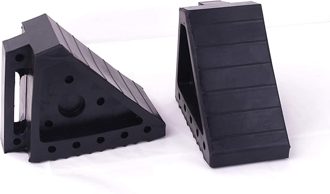 Solid Rubber Wheel Chock with Handle for The Car, Strong and Durable,8" Length, 4" Width, 6" Height - Pack of 2