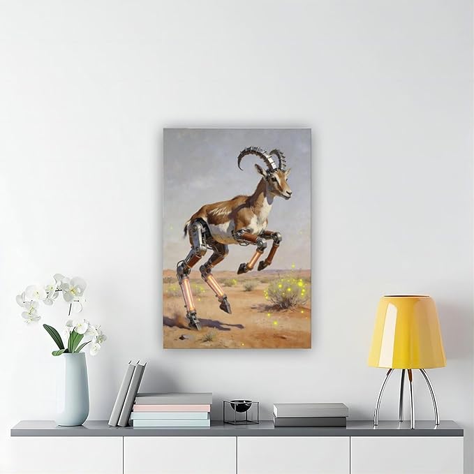 Framed Steampunk Mechanical Antelope Wall Art - Desert Futuristic Poster for Loft Living Room Decor 08x12inch(20x30cm)