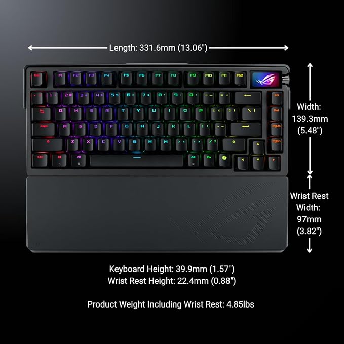 ASUS ROG Azoth Extreme Wireless Mechanical Gaming Keyboard – 75% TKL, ROG NX Storm Clicky Switches, PBT Keycaps, Aluminum Chassis, Carbon Fiber, Gasket Mount, Color OLED Screen, PC/Mac Support - Black