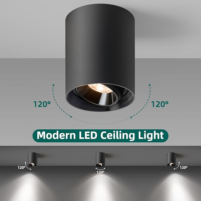 OKELI Black Modern LED Dimmable Ceiling Light Fixtures for Hallway Kitchen Entryway, 20W 1300LM 2700K-6000K Flush Mount Close to Ceiling Lighting, Cylinder Ceiling Lamps for Living Room 3pack