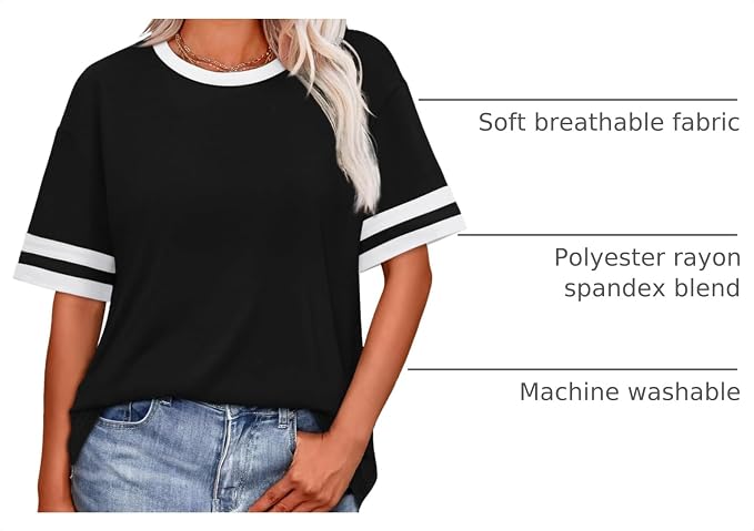 WIHOLL Womens T Shirts Loose Fit Short Sleeve Tees Crew Neck Color Block Summer Tops 2026 Fashion