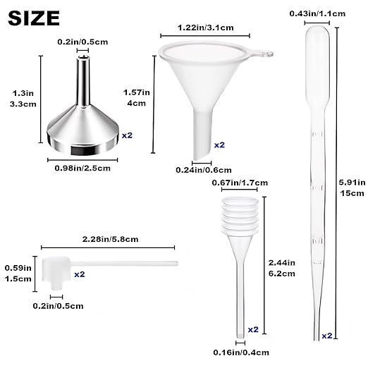 10Pcs Mini Funnels Sets, Aluminium Plastic Small Funnels with Mini Plastic Dropper Pipette Dispenser for Filling Small Bottles, Cosmetics, Crafts, Sand, Essential Oils