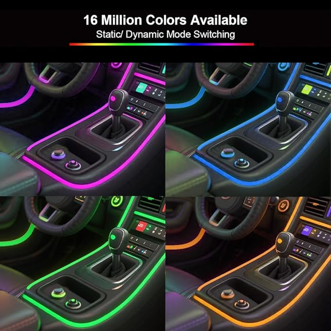 RGB 6 in 1 Interior Car LED Strip Light with Wireless APP,16 Million Interior Lights Car Dreamcolor Acrylic Ambient Lighting 600 LED Music Sync Neon Lights Kits (6 in 1 Set + App Control)
