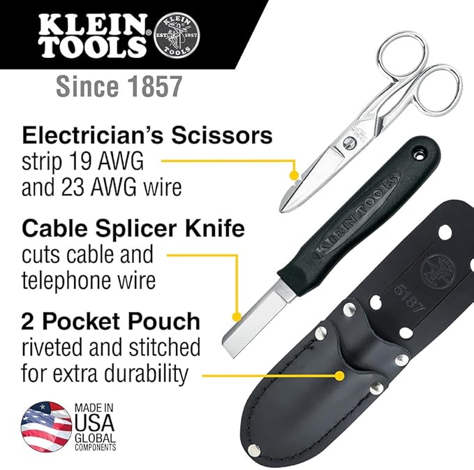 Klein Tools 46037 Cable Splicer's Kit & 70550 Hex Wrench Key Set, 11 SAE Sizes, Heavy Duty Folding Allen Wrench Tool with Extra Long Hex Keys