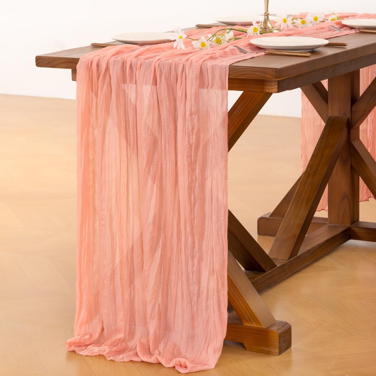 Socomi Cheesecloth Table Runner Summer Boho Wedding Shower Party Home Decor | Peach Rustic Gauze 14FT Cheese Cloth Sheer Farmhouse Centerpiece Runner for Baby Shower Birthday Holiday Decorations
