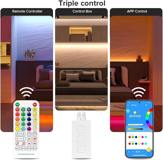 BTF-LIGHTING RGBW Bluetooth Music APP 65.6FT LED Strip Lights RGB+ Warm White 3000K 4 Colors in 1 LED Color Changing Lights Strip for Bedroom, Desk, Home Decoration, with Remote and 12V Power Supply