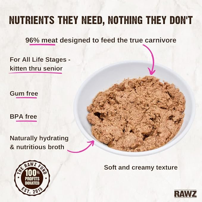 Rawz Natural Premium Pate Canned Cat Wet Food - Made with Real Meat Ingredients No BPA or Gums - 5.5oz Cans 24 Count (Salmon)