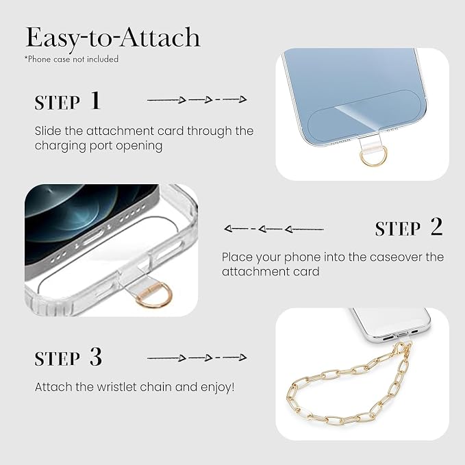 3 pcs Phone Charm with Gold Metal Chain Detachable Lanyard Hand Wrist Smartphone Strap Finger Grip Strap with 4 Patches Tether CellPhone Stand Holder Universal for iPhone 17 16 Pro Max Charms
