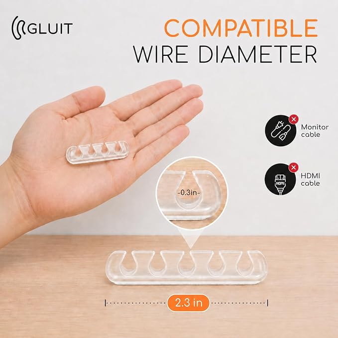 Cord Organizer for Desk, Nightstand Cable Holder, 5 Psc, Transparent