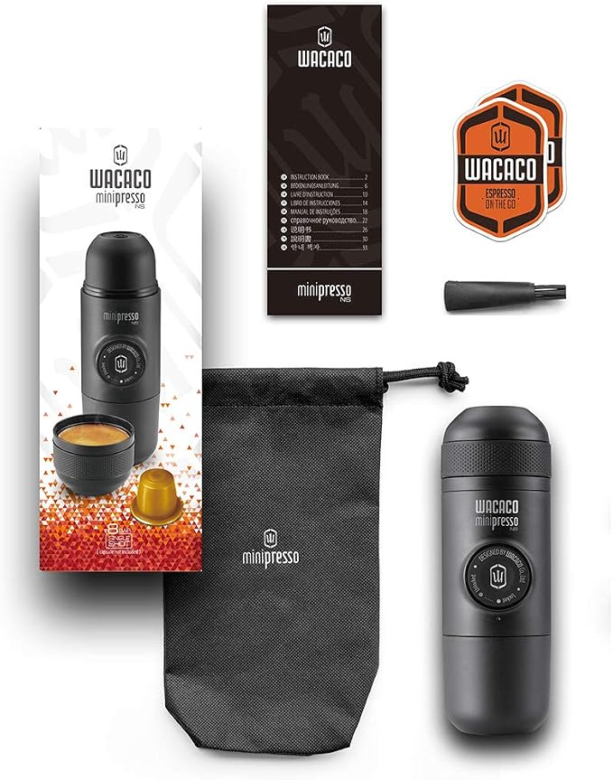 WACACO Minipresso NS, Portable Espresso Machine, Compatible Original NS Capsules, Travel Coffee Maker, Manually Operated from Piston Action
