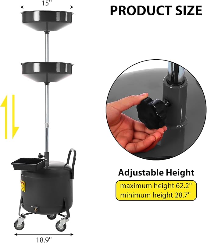 20 Gallon Waste Oil Drain Tank, Oil Drain Extractor, Pneumatic Drainer for Automotive Fluids, Portable Waste Oil Container with Air Operation (8 Gallon-Black)