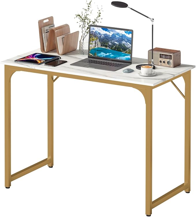 BestOffice Computer Desk,Home Office Desk, Modern Simple Style for Home Office Study Writing (Gold, 39 Inch)